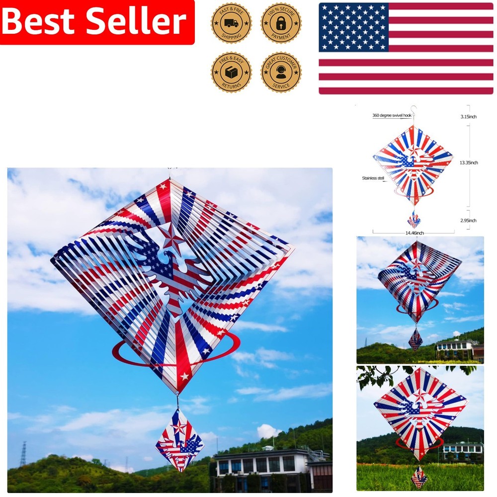 Wind Spinner Patriotic Eagle Flag Stainless Steel 3D Reflective Outdoor Garde…