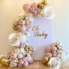 Dusty Pink Balloon Garland Arch Kit, Double Pearl Pink White and Gold Balloon…