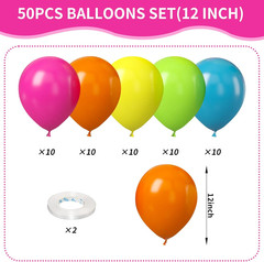 Rainbow Balloons, 50Pcs 12 Inches Yellow Orange Hot Pink Lime Green Neon Balloon