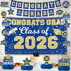 2026 Graduation Decorations Set – Class of 2026 Congrats Grad Backdrop Banner…