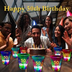 mishunyus 24 Pack Glow 50th Birthday Party Cups – 16 oz 50th Cups with Gold F…