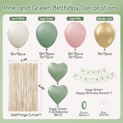 Pink and Sage Green Birthday Decorations with Light Pink Sage Green Sand White