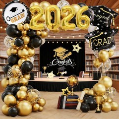 Black Gold Graduation Party Decorations 2026, Graduation Balloon Arch Kit wit…