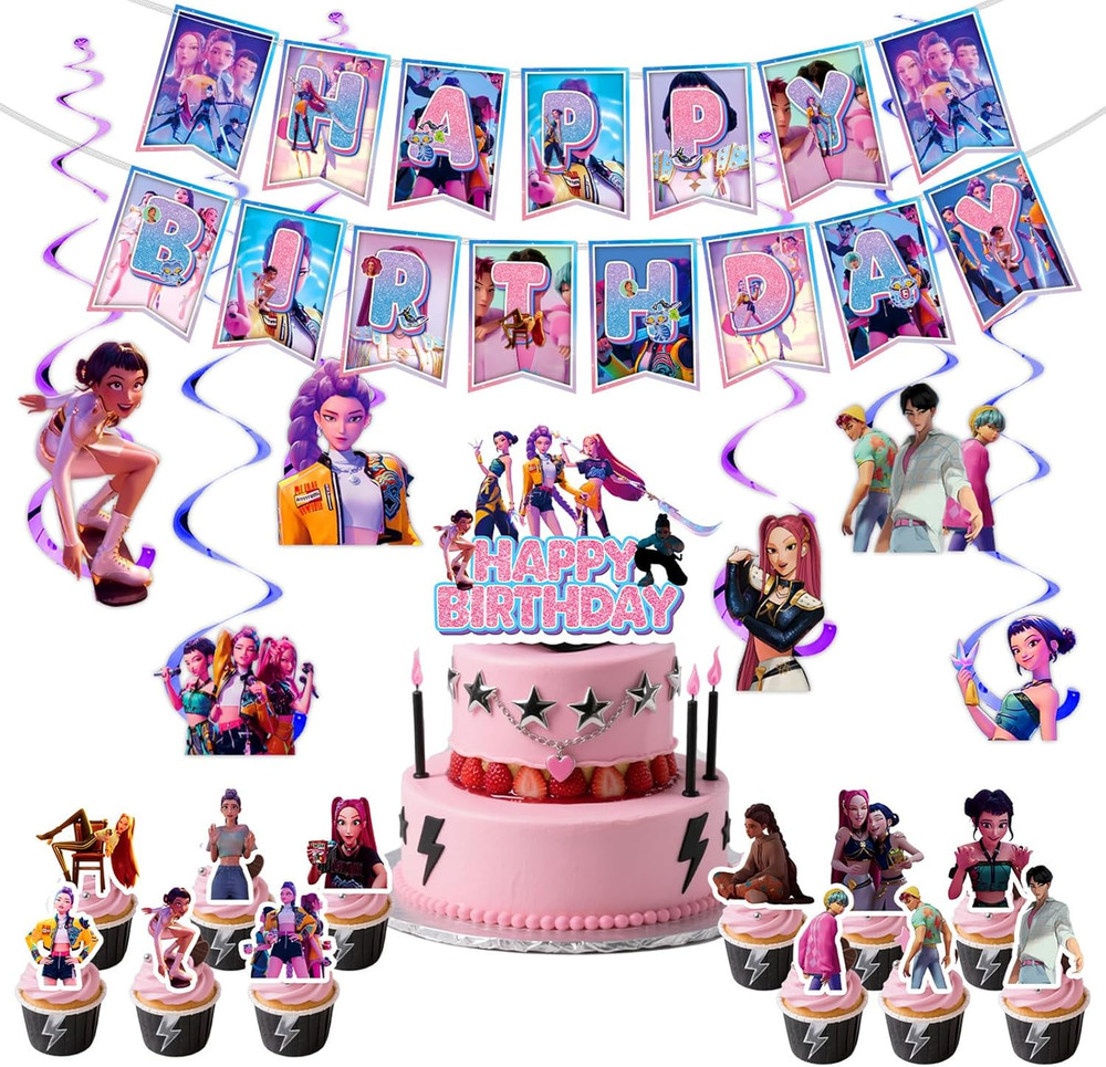 Anime Party Decorations, Cartoon Happy Birthday Decorations, Banner Suit, Includ