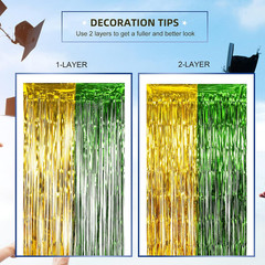 2026 Graduation Party Decorations, 2 Pack Green and Gold 3.3X6.6 Ft Foil Fringe
