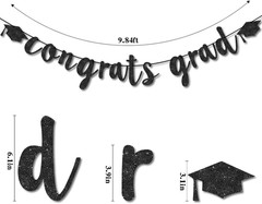 Congratulations Graduation Decorations Class of 2026, Pre-Strung Black Glitter C