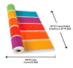 Rainbow Colors Striped Disposable Plastic Table Cover 100-Ft Roll 40″W #606