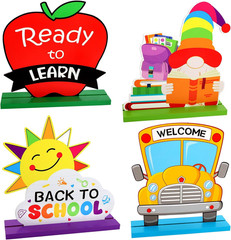 4 Pcs Back to School Decorations First Day of School Decorations Wooden Table Si