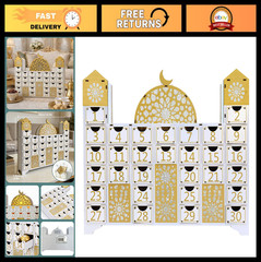 Ramadan Countdown Calendar – Wooden Mosque Advent Decor, Eid Gifts & Decorations