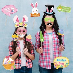 Happy Easter Photo Booth Props, 25pcs Easter Photo Props with Easter Photo Frame