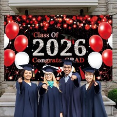 Black Red Graduation Party Decorations, Red 6×3.6ft Red Class of 2026 Graduat…