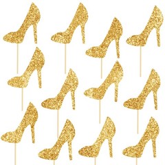 12 PCS Glitter Gold High Heel Centerpiece Sticks Stiletto Table Topper Decor