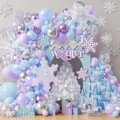 Winter Wonderland Decorations, 162Pcs Snowflake Blue Purple Balloons Arch Gar…