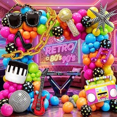 90s 80s Disco Theme Party Decorations, 156pcs Balloon Arch Kit with Disco Ball,