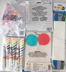 321 Party! Birthday Balloons LED CAKE TOPPER, HATS, HORNS, TABLE RUNNER 5 NEW