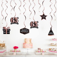 LINGTEER Happy 65th Birthday Decorations – 12Pcs 65th, Rose Gold