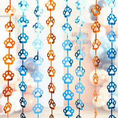 Blue Dog Birthday Decorations, 2 Pack 3.3X6.6 Ft Orange Blue Paw Foil Curtains