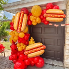6PCS Large Hot Dog Shape Balloons Hot Dog Helium Foil Balloons Picnic Snacks BBQ
