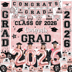 Class of 2026 Graduation Party Decor Set Banner Backdrop Balloons Porch Sign