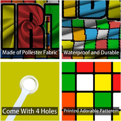Colorful Cube Birthday Party Backdrop Banner Puzzle Game Themed Door Cover Color