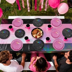 Elegant 98-Piece Hot Pink & Black Tableware Set for Birthday & Bridal Showers