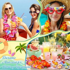 60 Pcs Hawaiian Leis Party Decorations – Luau Theme Glasses, Flower Clips & Wris