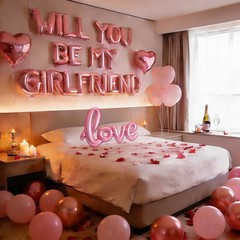 Pink 16″ Will You Be My Girlfriend Balloons Letters Set- 10Pcs Heart Balloons…