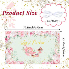 6 x 3.6 ft Tea Party Backdrop Decorations, Pink Floral Tea Decor Banner, Let’s P