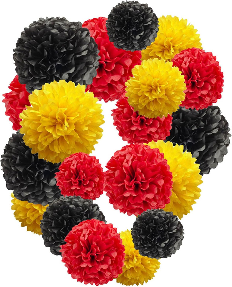Red and Black and Yellow Paper Pom Poms,10″,12″ Tissue Pom Poms for Party Hangin