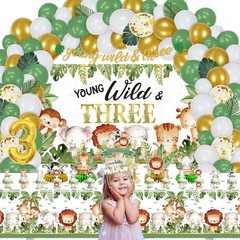 Young Wild and Three Birthday Decorations for Boys Girls, 157 Pcs Jungle Safa…