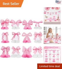 Elegant Pink Bow Honeycomb Centerpieces – 12 Pcs for Birthday & Bridal Events