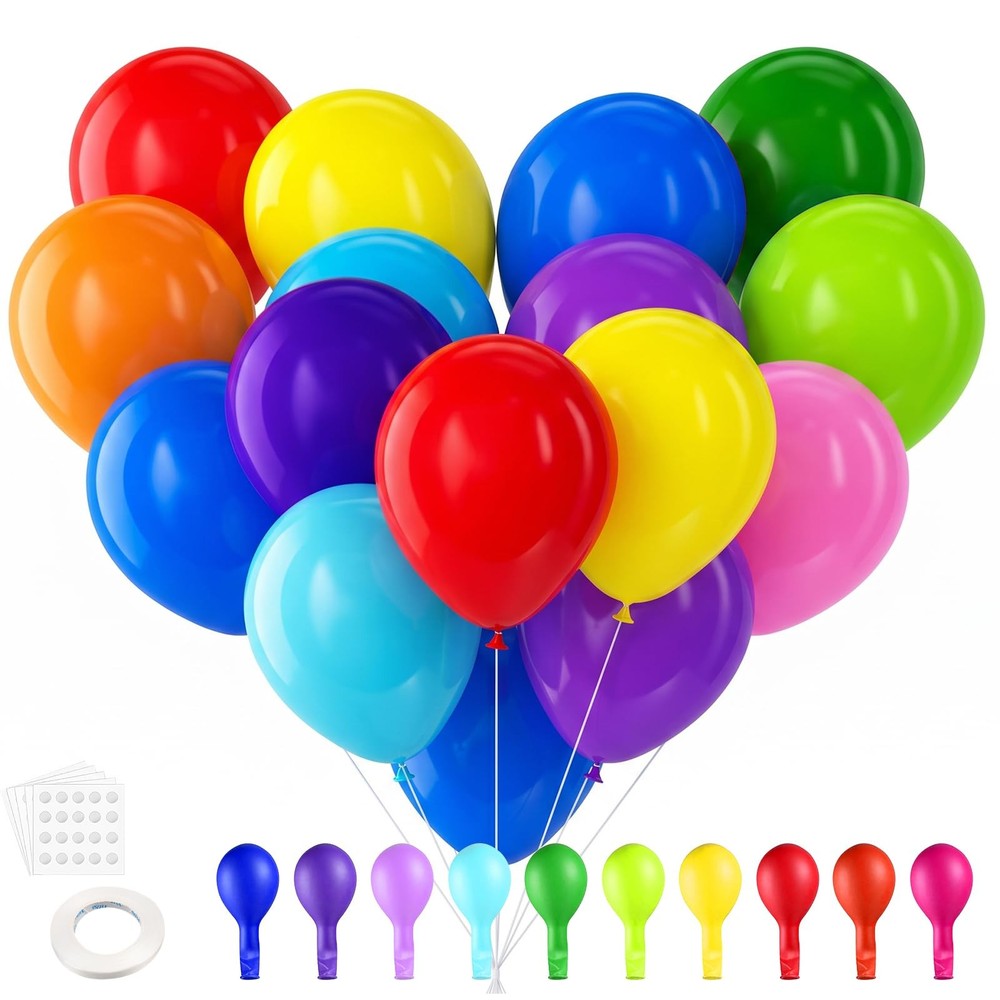 105pcs Rainbow Latex Balloons, 12 inches Assorted color ballons, Round Helium…