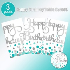 Happy Birthday Tablecloths Teal Birthday Decoration Plastic Disposable Rectan…