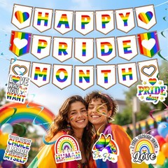 Happy Pride Month Banner Double Side Print Lgbtq+ Decoration Rainbow Party De…