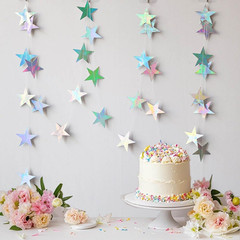 Iridescent Shining Star Hanging Garland Iridescent Hanging Sparkling Star Stream