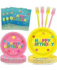 Colorful Stars Disposable Birthday Tableware (Plates, Napkins, Forks)