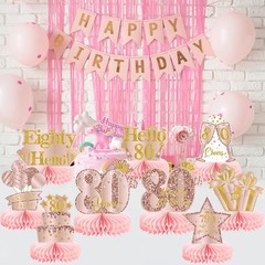 9Pcs 80th Birthday Decorations Pink Rose Gold Honeycomb Centerpieces for Wome…