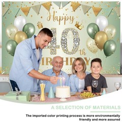 40 Years Gold Sage Green Birthday Decoration Happy Birthday Backdrop 1.1 x 1.8 m