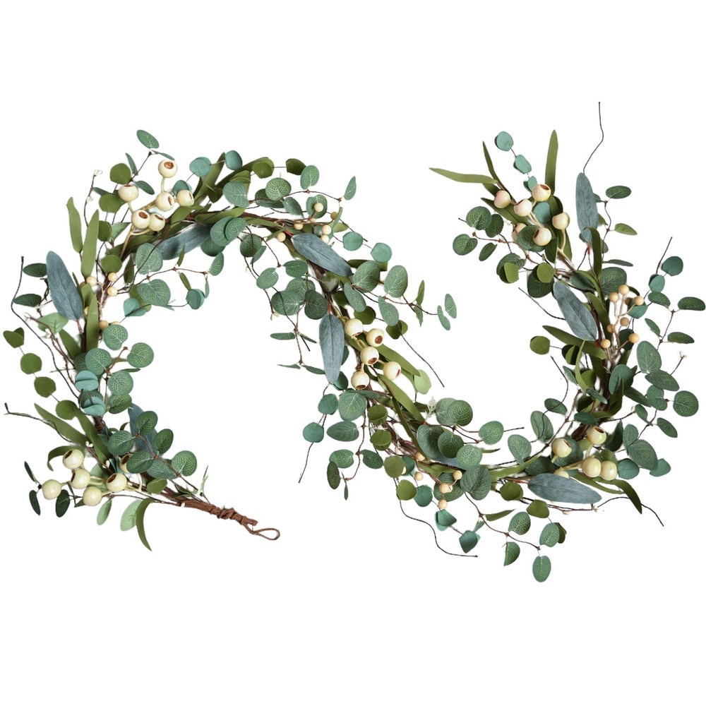 CIR OASES 6FT Spring Garland with Eucalyptus White Berry Artificial Summer Sp…