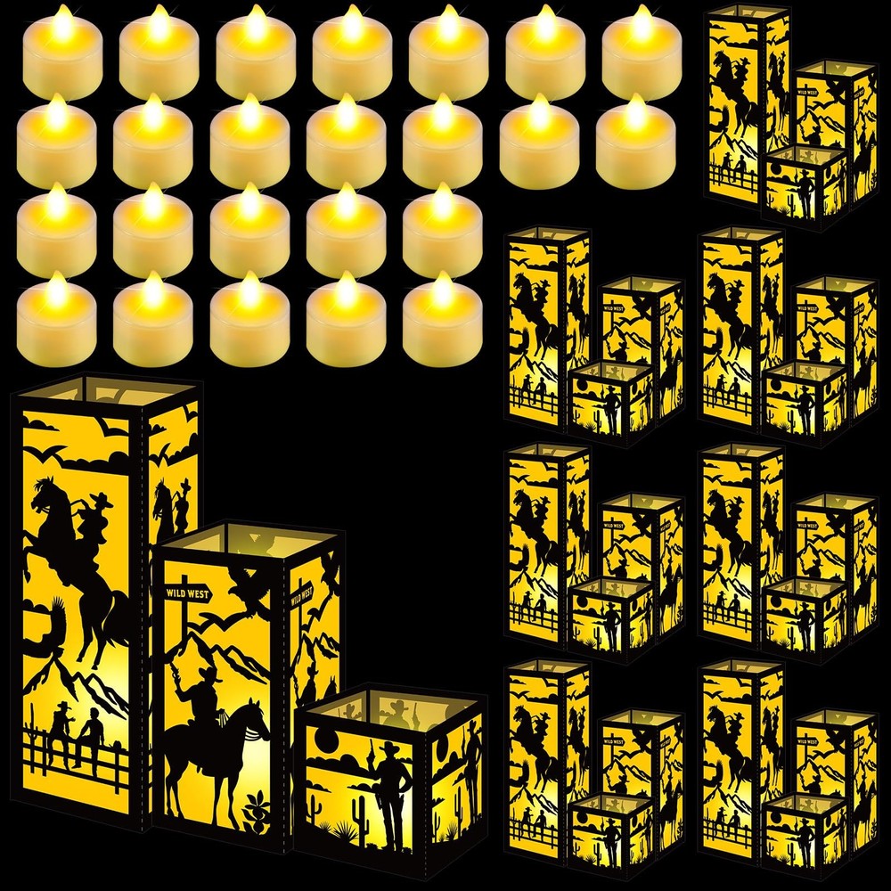 Rossesay 24 Pcs Western Cowboy Centerpieces for Table 3 Size Wild West Cowboy…