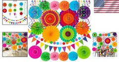 Cinco De Mayo Party Decorations Fiesta Multi Color Paper Fans Pom Poms Swirls