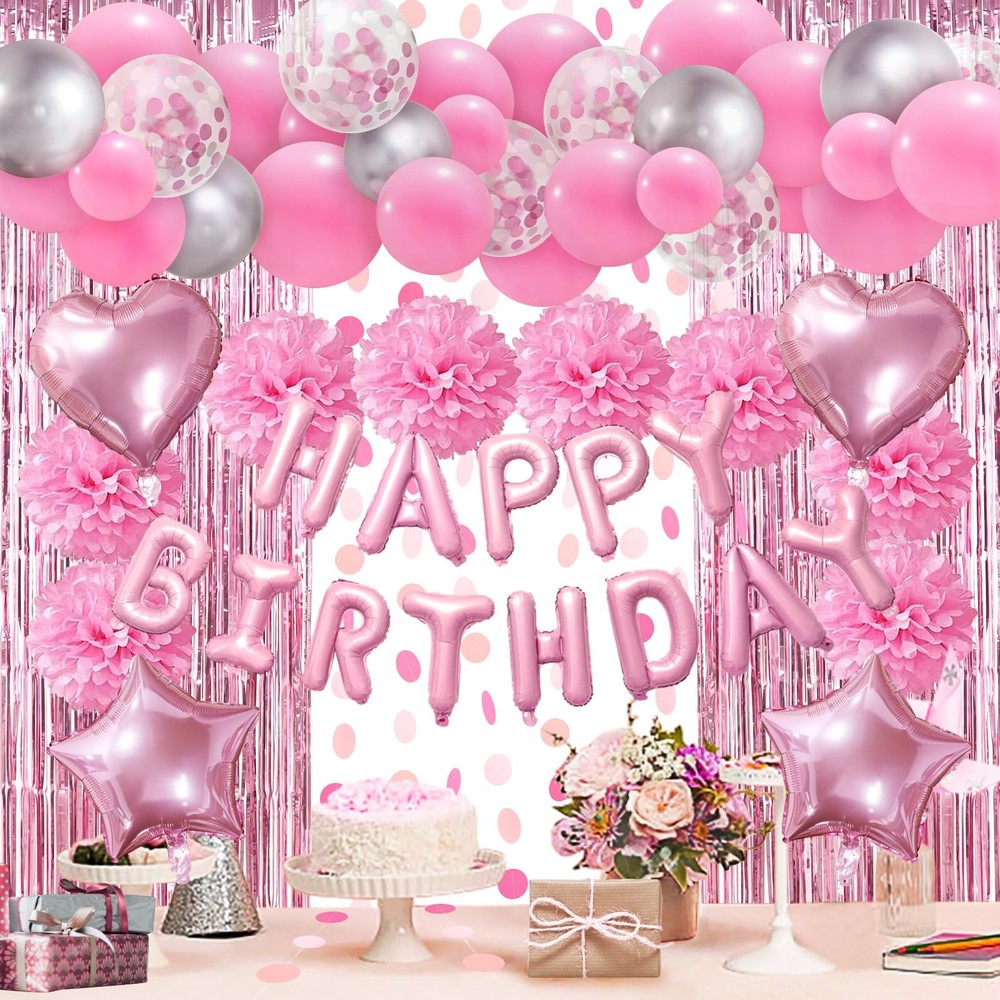 Pink Happy Birthday Party Decorations for Baby Girls Women Party