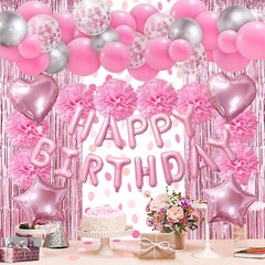 Pink Happy Birthday Party Decorations for Baby Girls Women Party