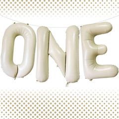 40 Inch Beige One Balloons, Giant Cream White Letters One Balloons Foil Mylar He