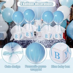 4 Set Blue Boy Baby Shower Table Centerpiece Decor 24» Tulle Tutu Balloon wi…