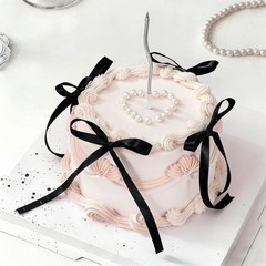 6 Inch Fake Cake With Black Bows Round Artificial Coquette Dessert Decor