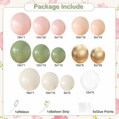 Sage Green Pink Gold Balloon Arch Kit 132Pcs Sage Green Pink Peach Ivory Whit…