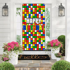 Colorful Cube Birthday Party Backdrop Banner Puzzle Game Themed Door Cover Color