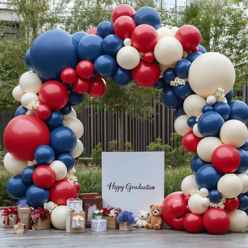 Red White Blue Balloons Arch Kit, Double Dark Ruby Red Navy Blue Ivory White …