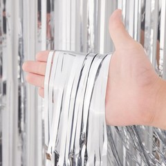 2 Pack Silver Tinsel Foil Fringe Curtains, Metallic, Streamers, Party, Backdrop